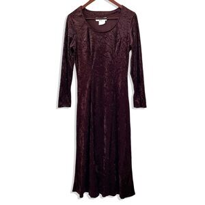 Vintage 90s Deep Red Crushed Velvet Maxi Dress